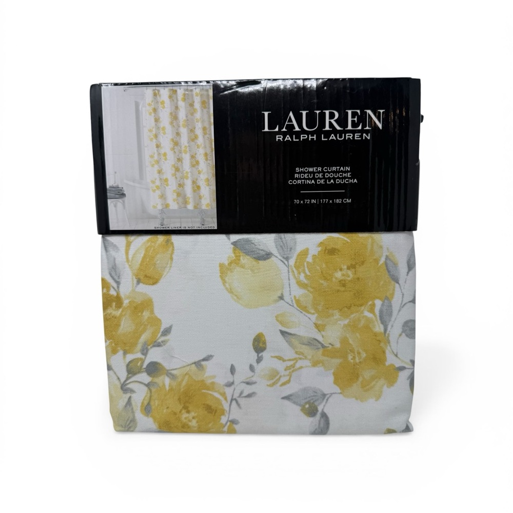 Lauren Ralph Lauren Floral Shower Curtain Yellow Gray White NWT
